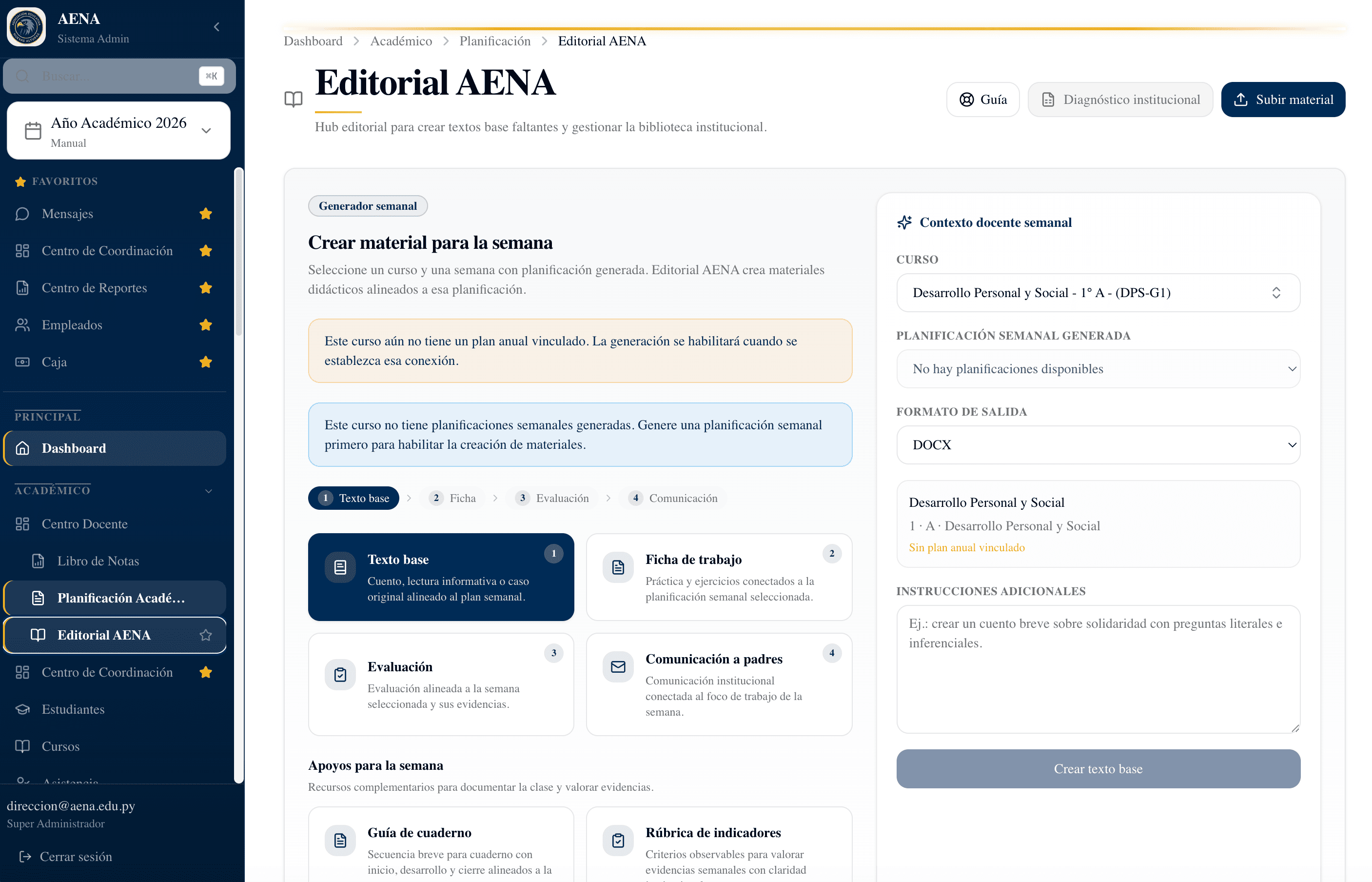 AULA editorial planning view